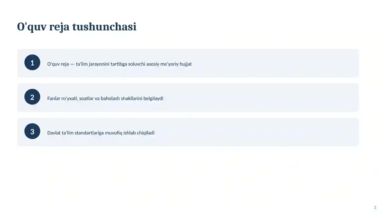 BAKALAVRIAT TA'LIM YO'NALISHLARI O'QUV REJASI 2