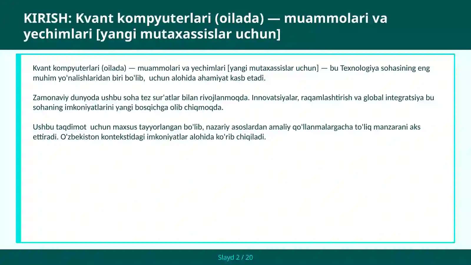 KVANT KOMPYUTERLARI (OILADA) — MUAMMOLARI VA YECHIMLARI [YANGI MUTAXASSISLAR UCHUN] 2