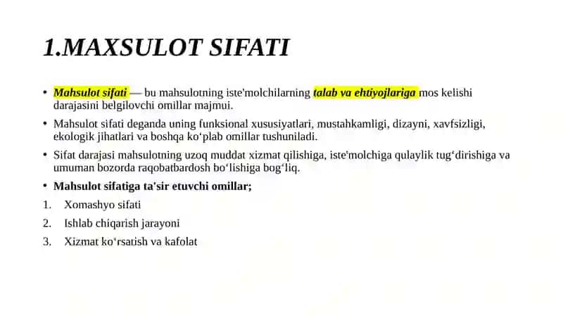 Mahsulot sifati 2