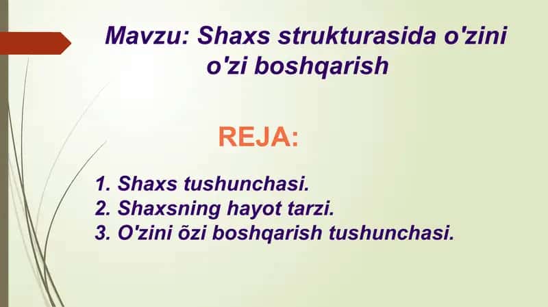 Shaxs strukturasining o'zining o'zi boshqarish 2