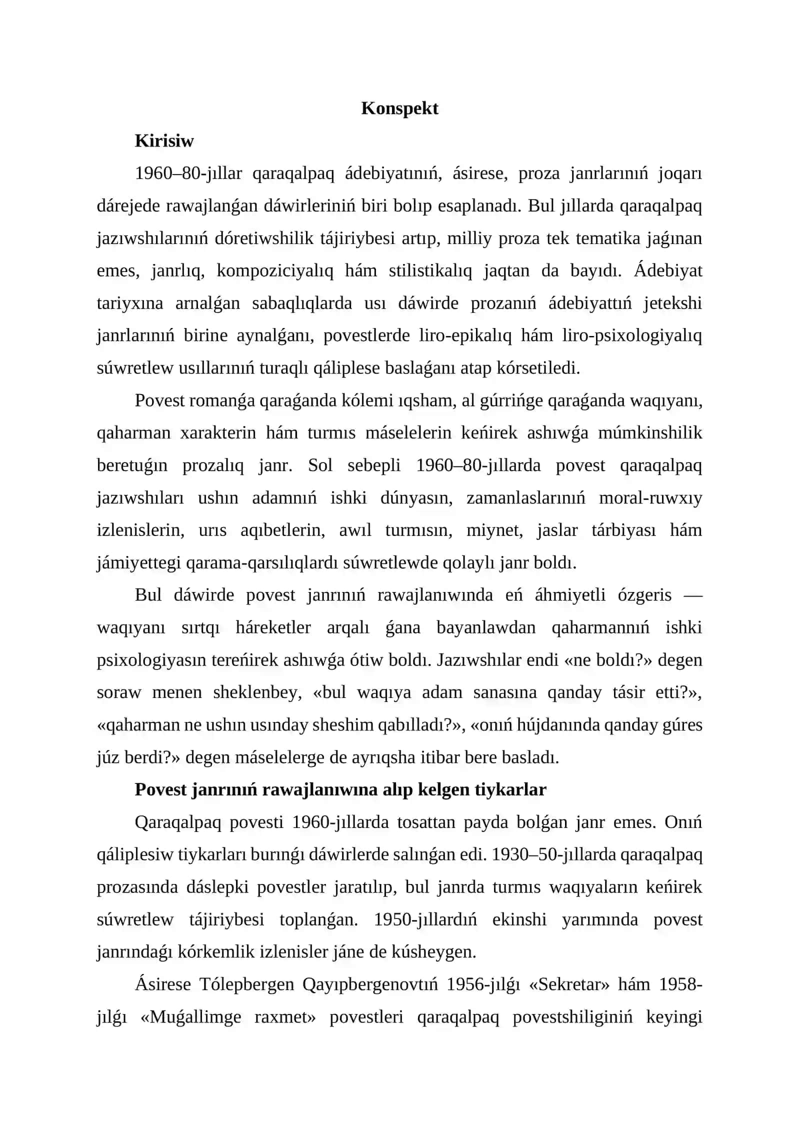 1960–80-jíllardaǵí qaraqalpaq povestleri (S. Saliyev shıǵarmaları) 2