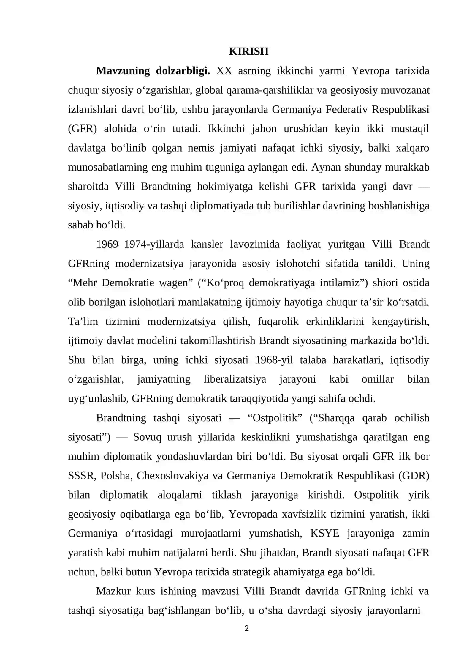 Villi Brandt davrida GFR ning ichki va tashqi siyosati 2