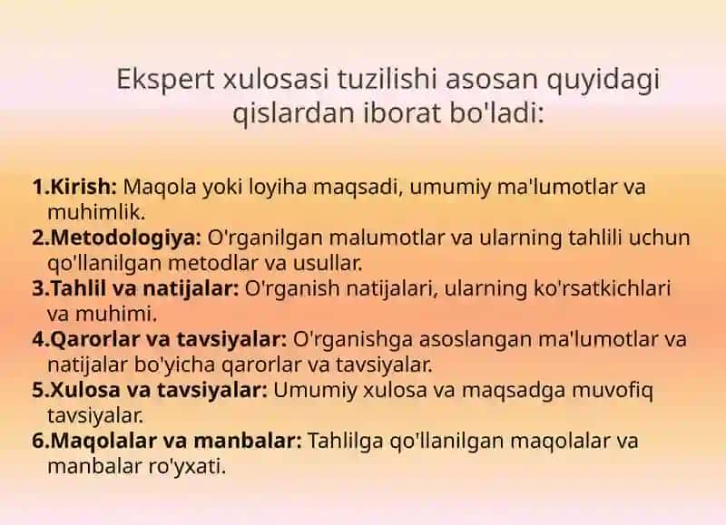 Ekspertxulosasi tarkibining tuzilishi 2