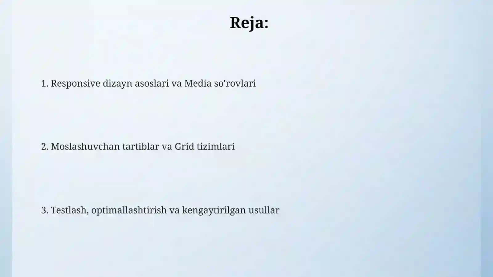Moslashuvchan dizayn asoslari va Media so'rovlari 2
