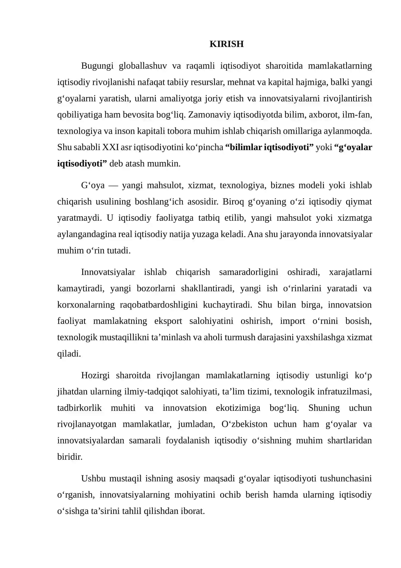 G‘OYALAR IQTISODIYOTI VA INNOVATSIYALARNING IQTISODIY O‘SISHDAGI ROLI 2