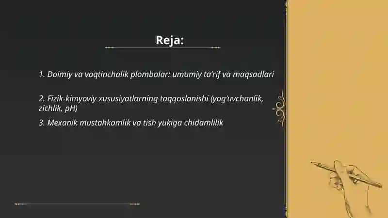 Doimiy va vaqtinchalik plombalash materiallari o'rtasidagi taqqosiash tavsifi 2