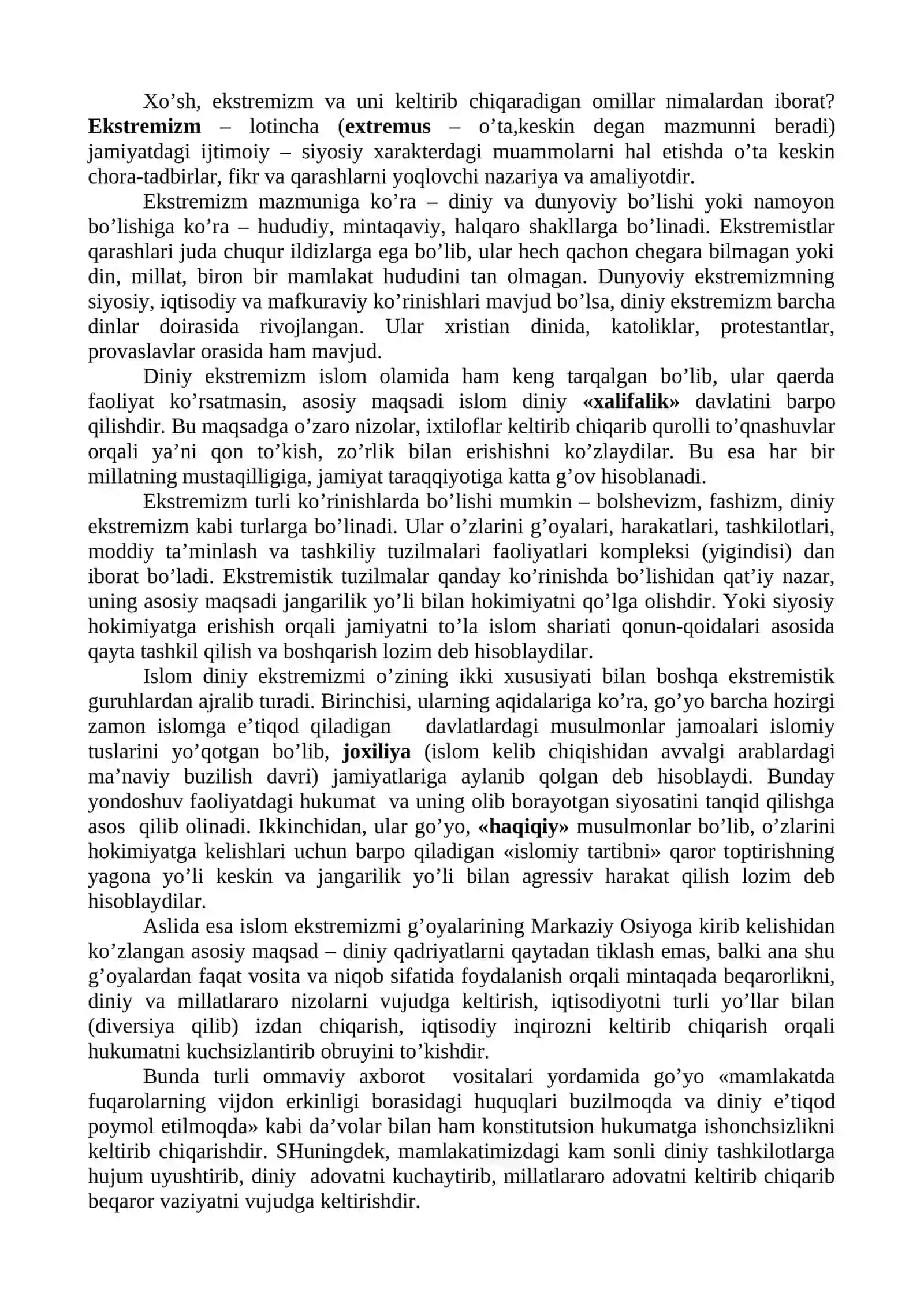 Diniy ekstremizm va terrorizm va uning jamiyat barqarorligiga tahdidi 2