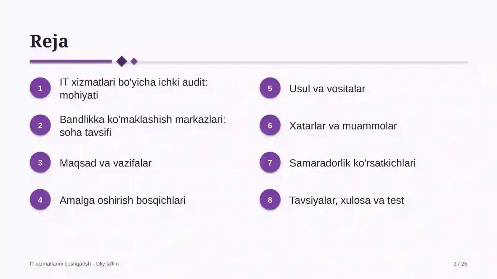 IT Xizmatlarini Boshqarish · Oliy Ta'lim 2