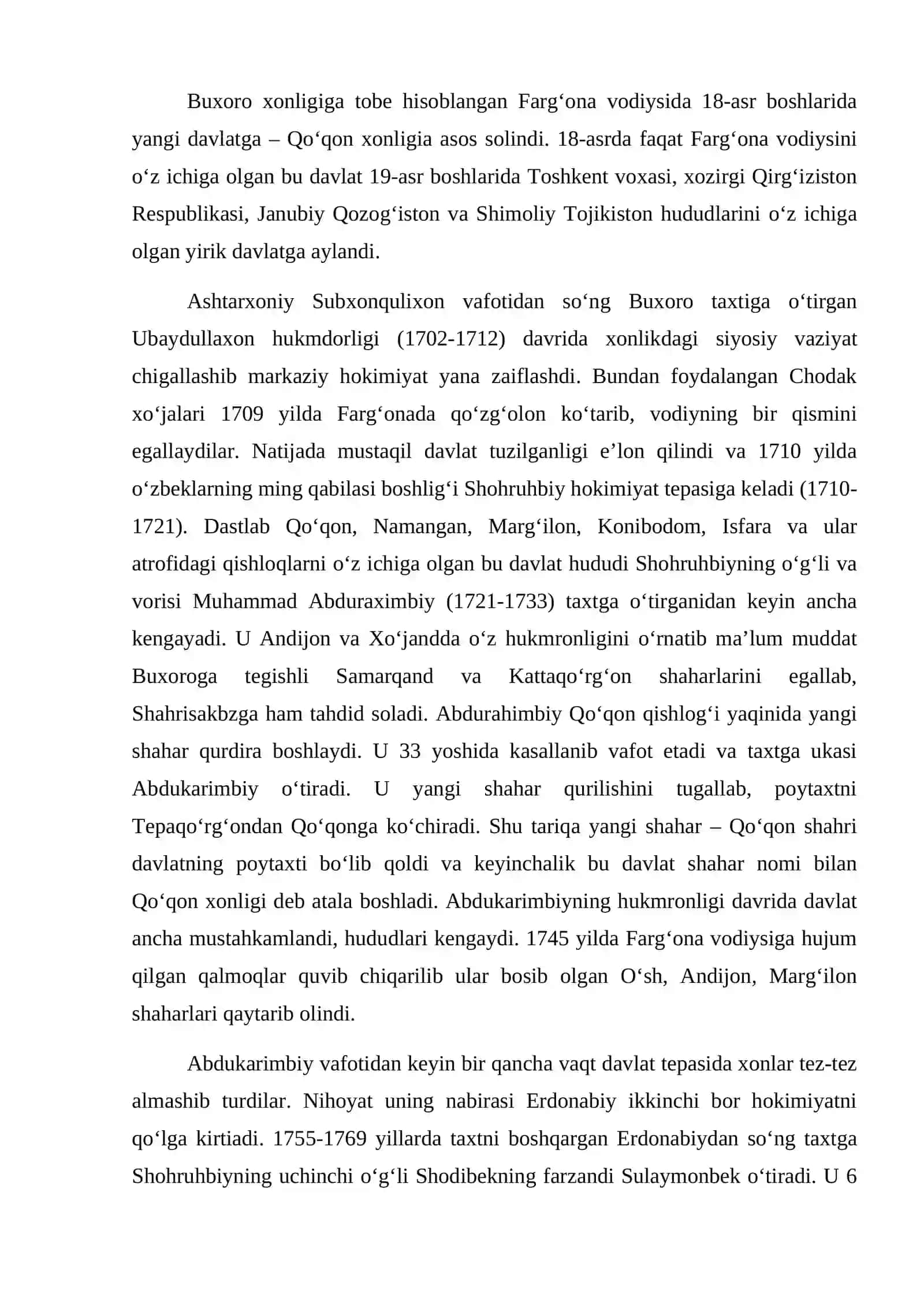 Qo‘qon xonligi (XVIII asr ikkinchi yarmi – XIX asrning birinchi yarmi) 2