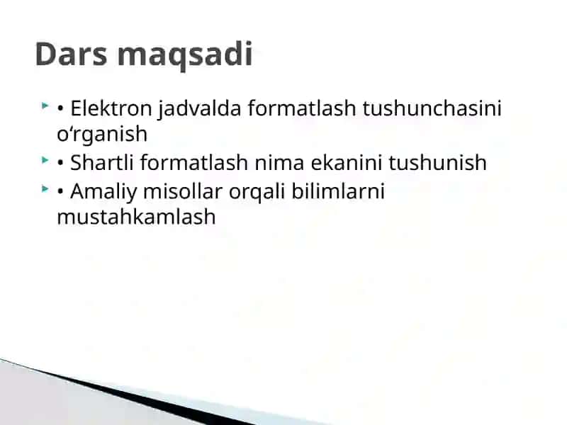 Elektron jadvalni formatlash 2