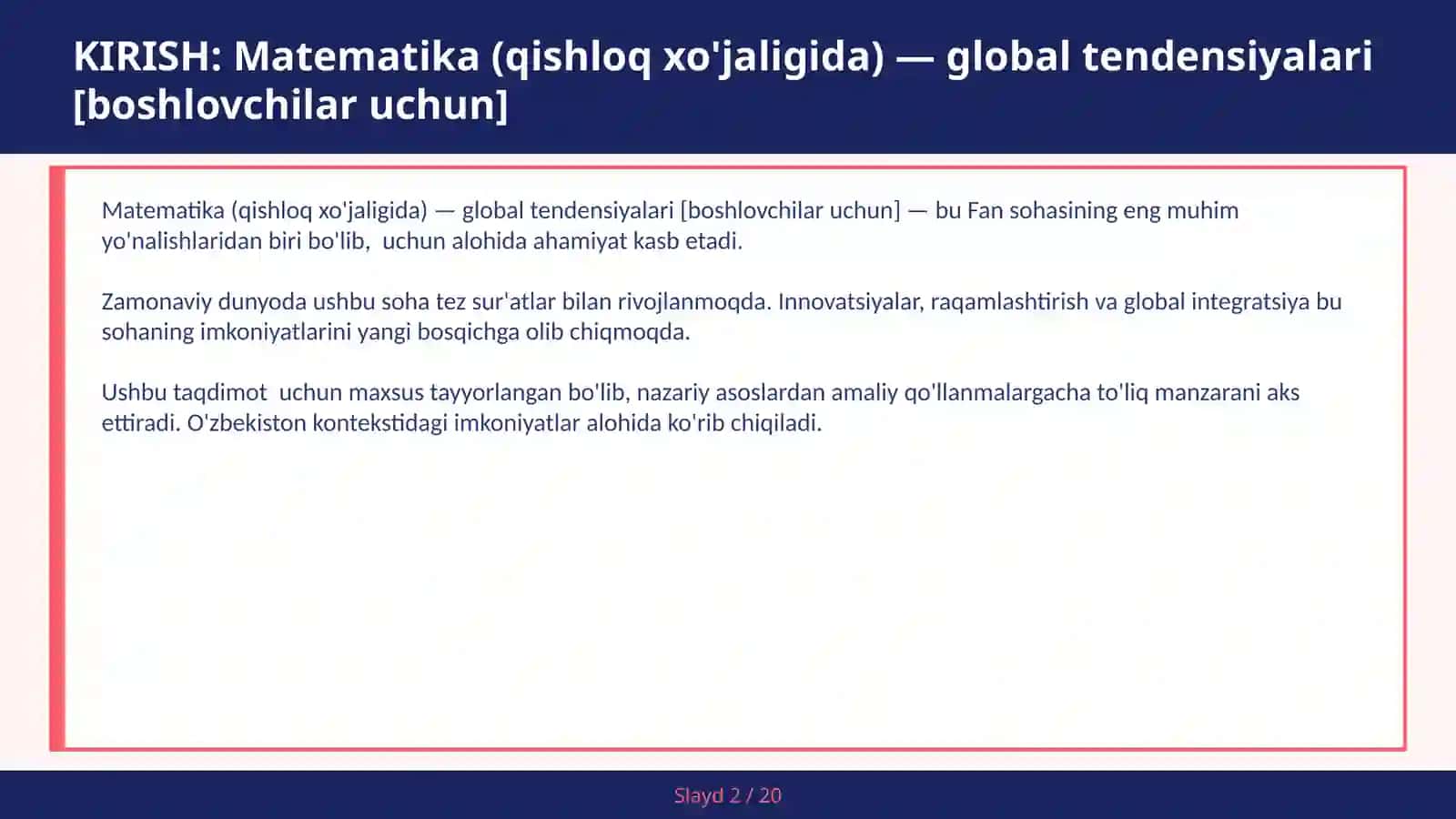 Matematika (Qishloq xo'jaligida) - Global Tendensiyalari 2