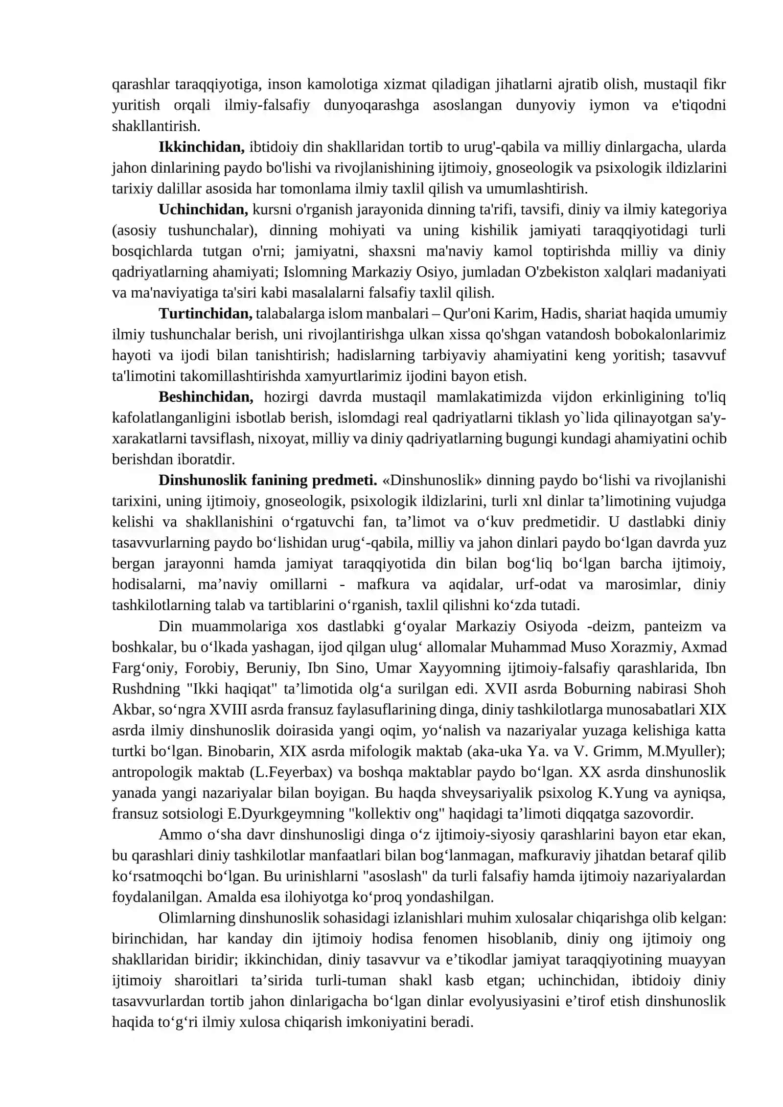 DINSHUNOSLIK FANINING PREDMETI,MAQSADI VA VAZIFALARI 2