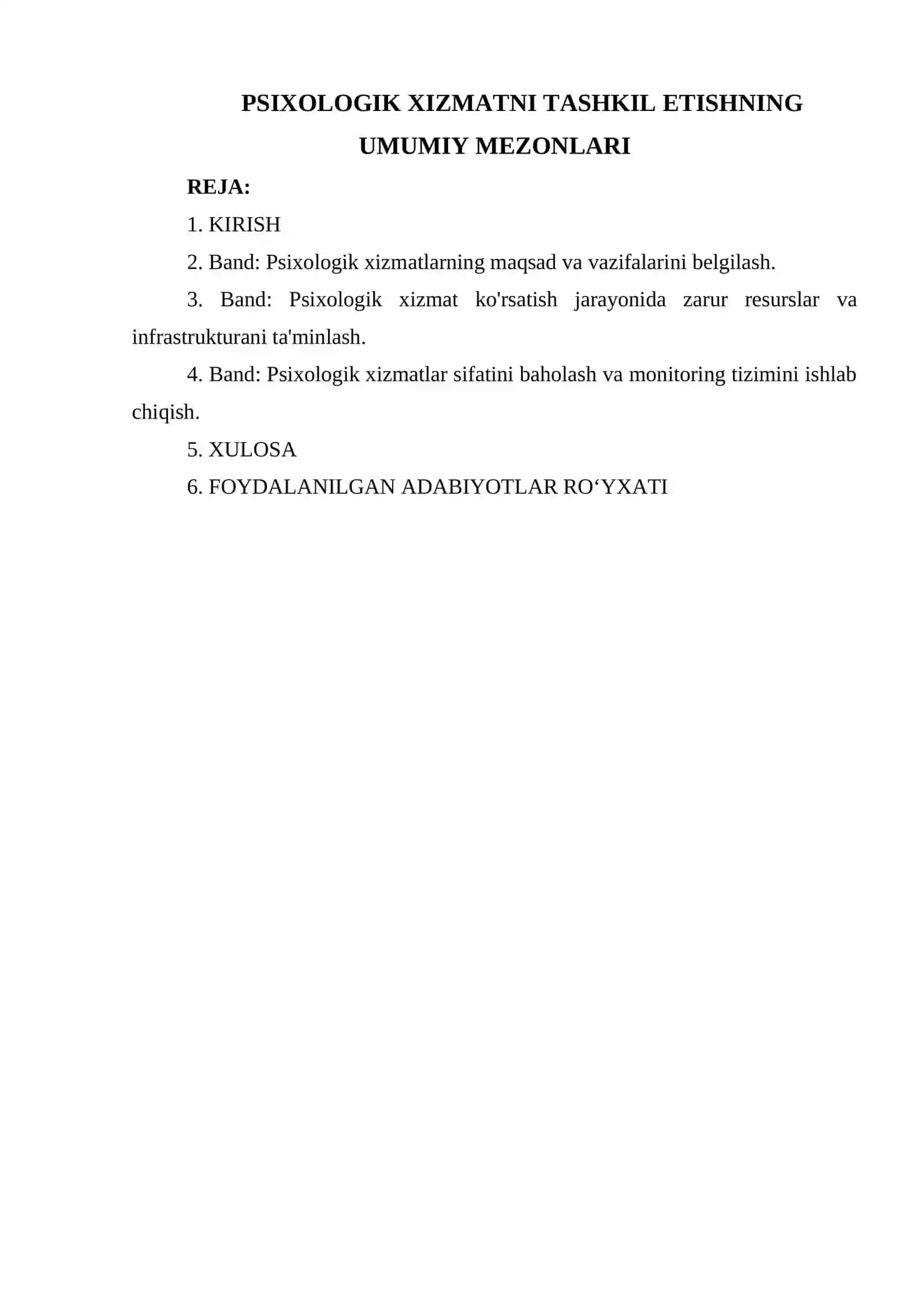 PSIXOLOGIK XIZMATNI TASHKIL ETISHNING UMUMIY MEZONLARI 2