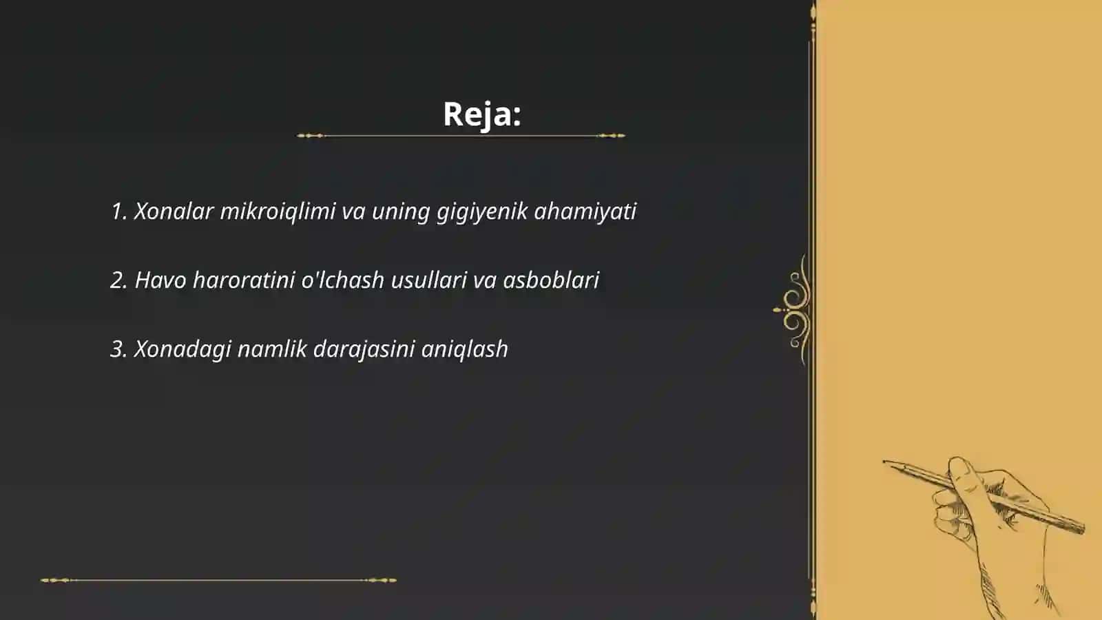 Xonalar mikroiqlimli koʻrsatkichlarni tekshirish va gigiyenik baholash asoslari 2