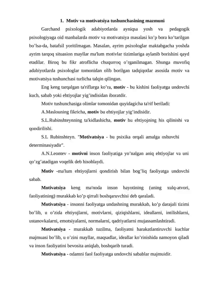 Motiv va motivatsiya tushunchasi 2