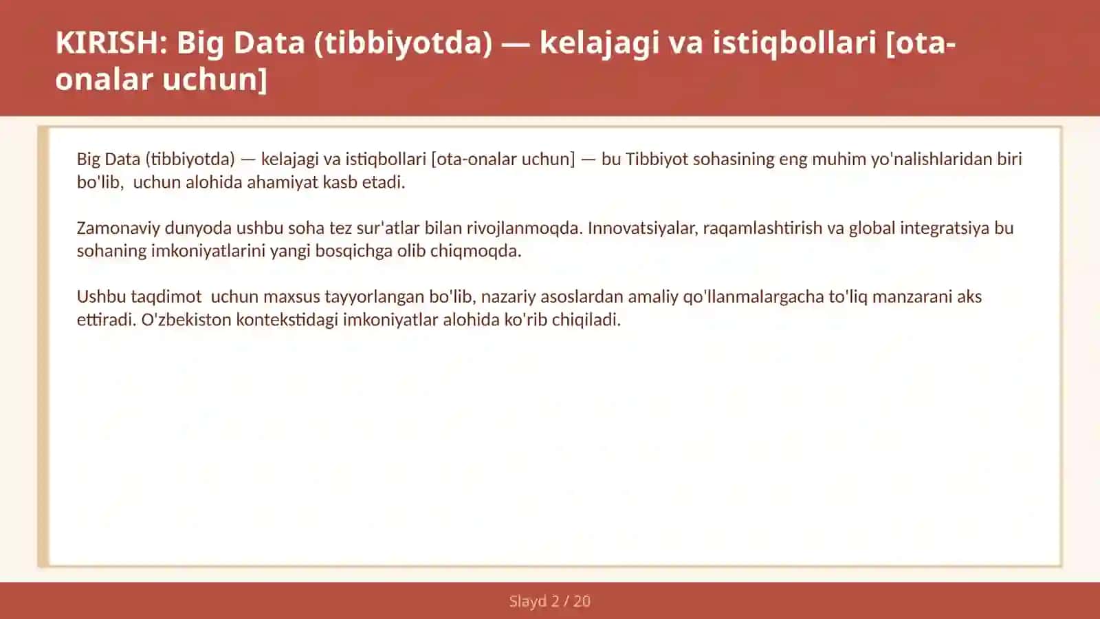 BIG DATA (TIBBIYOTDA) — KELAJAGI VA ISTIQBOLLARI [OTA-ONALAR UCHUN] 2