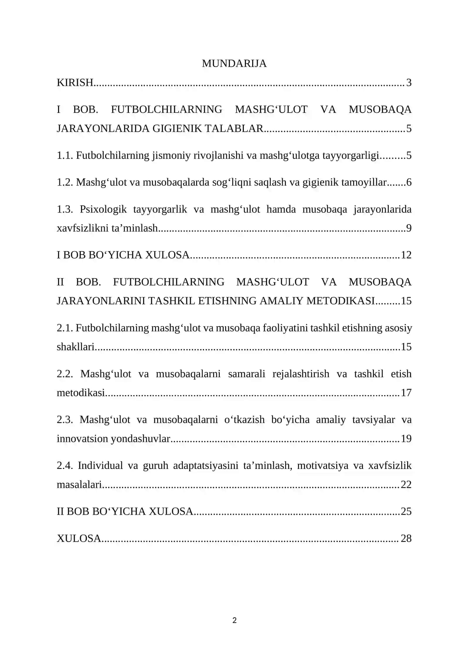FUTBOLCHILARNING MASHGʻULOT VA MUSOBAQA TASHKIL QILISH VA OʻTKAZISHGA QOʻYILGAN GIGENIK TALABLAR 2
