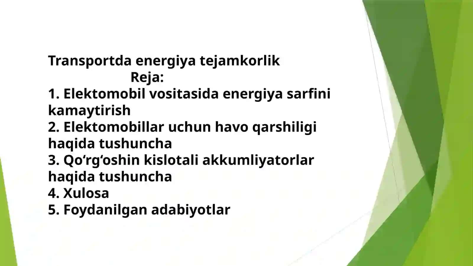 Elektromobillar vositasida energiya sarfini kamaytirish 2