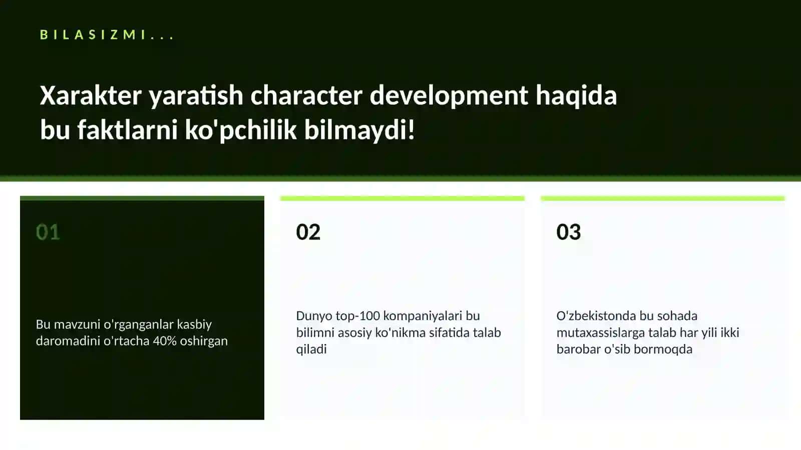 Xarakter yaratish character development 2
