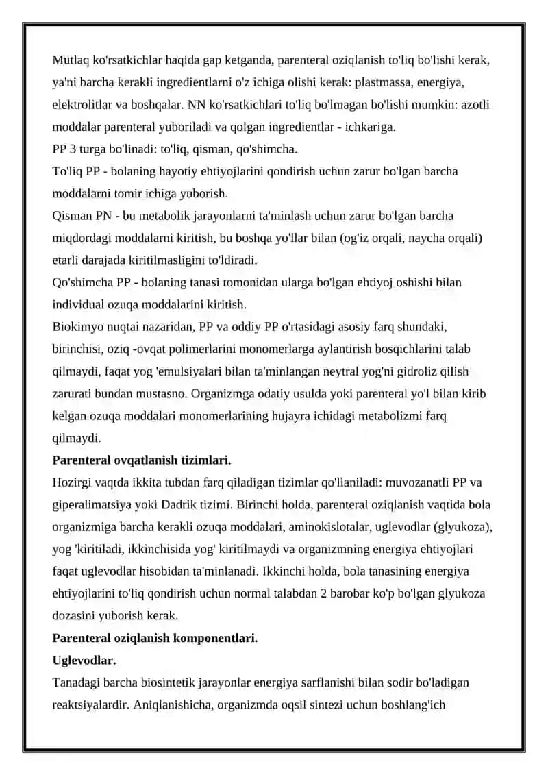Parenteral Oziqlanish 2