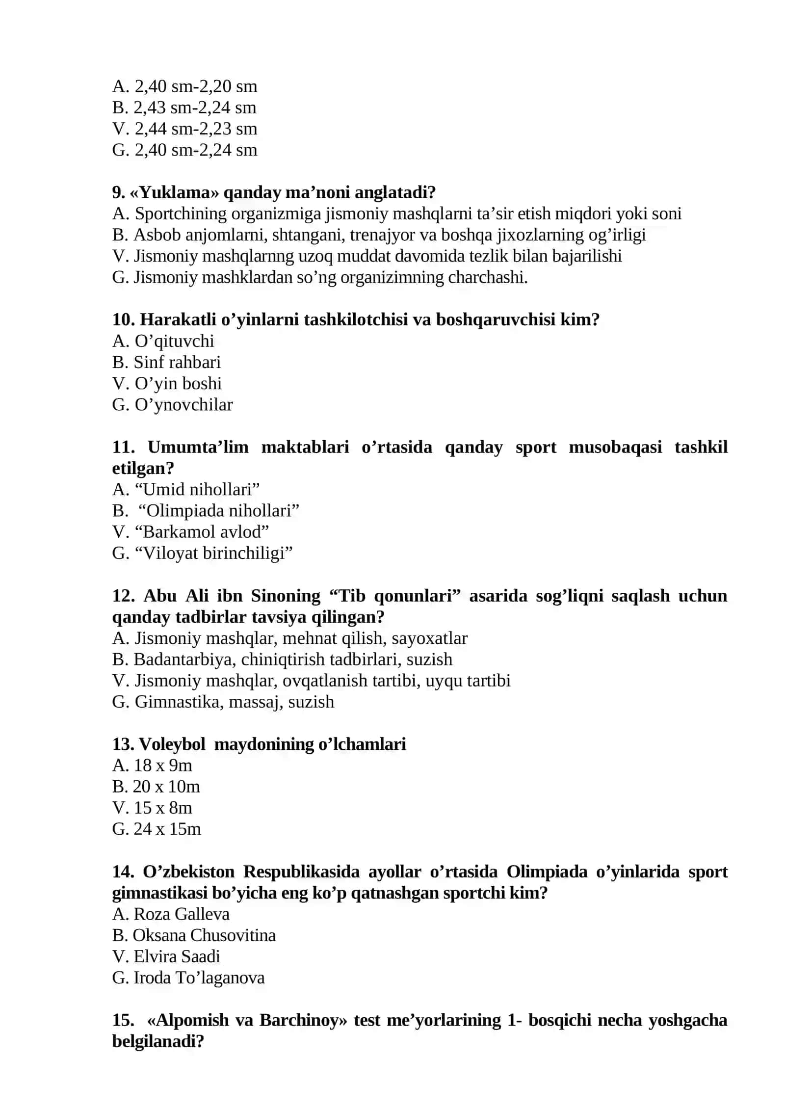 Jismoniy tarbiya va sport fаnidаn tеst sаvоllаri 2