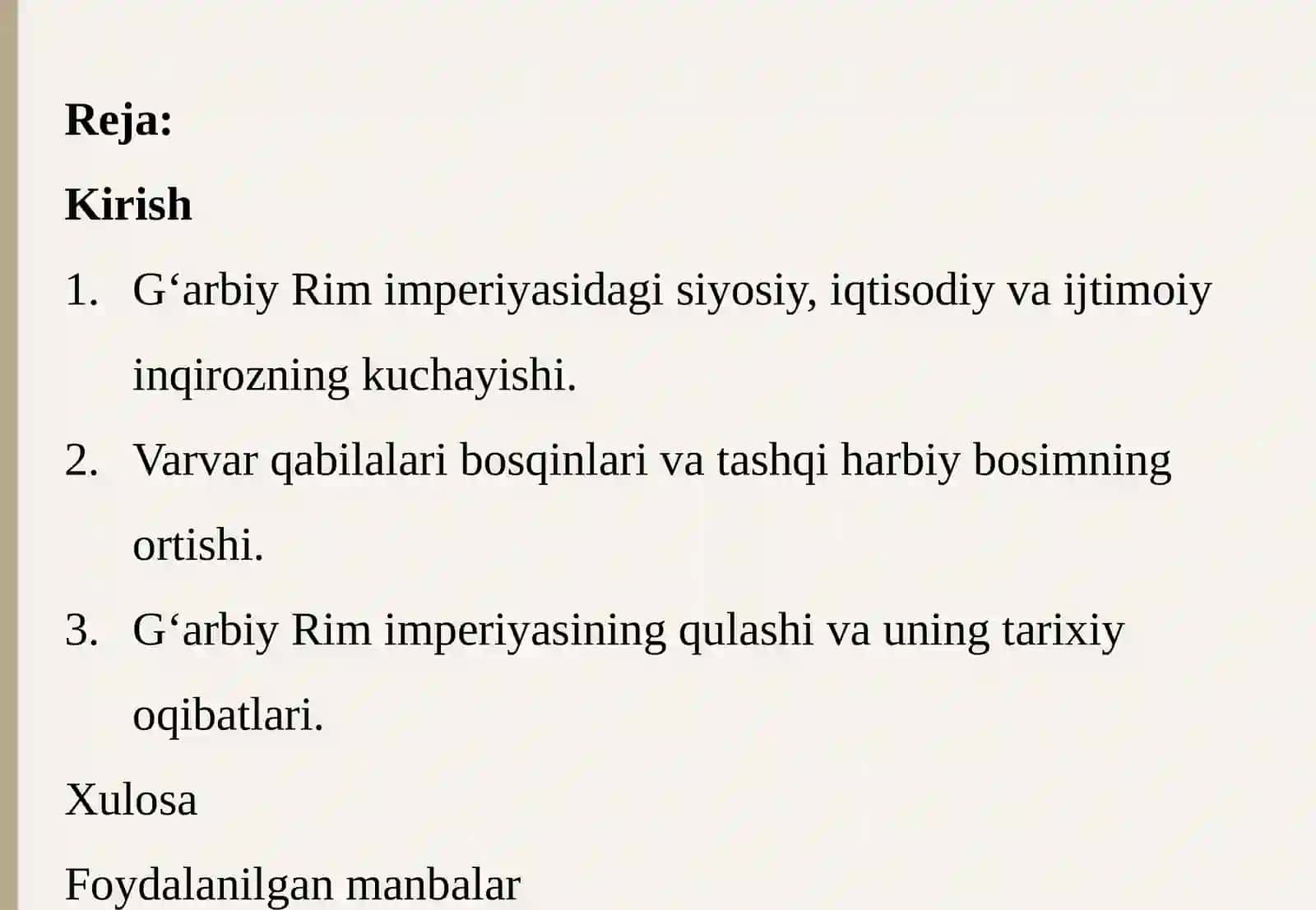 G‘ARBIY RIM IMPERIYASINING QULASHINING ICHKI VA TASHQI OMILLARI 2
