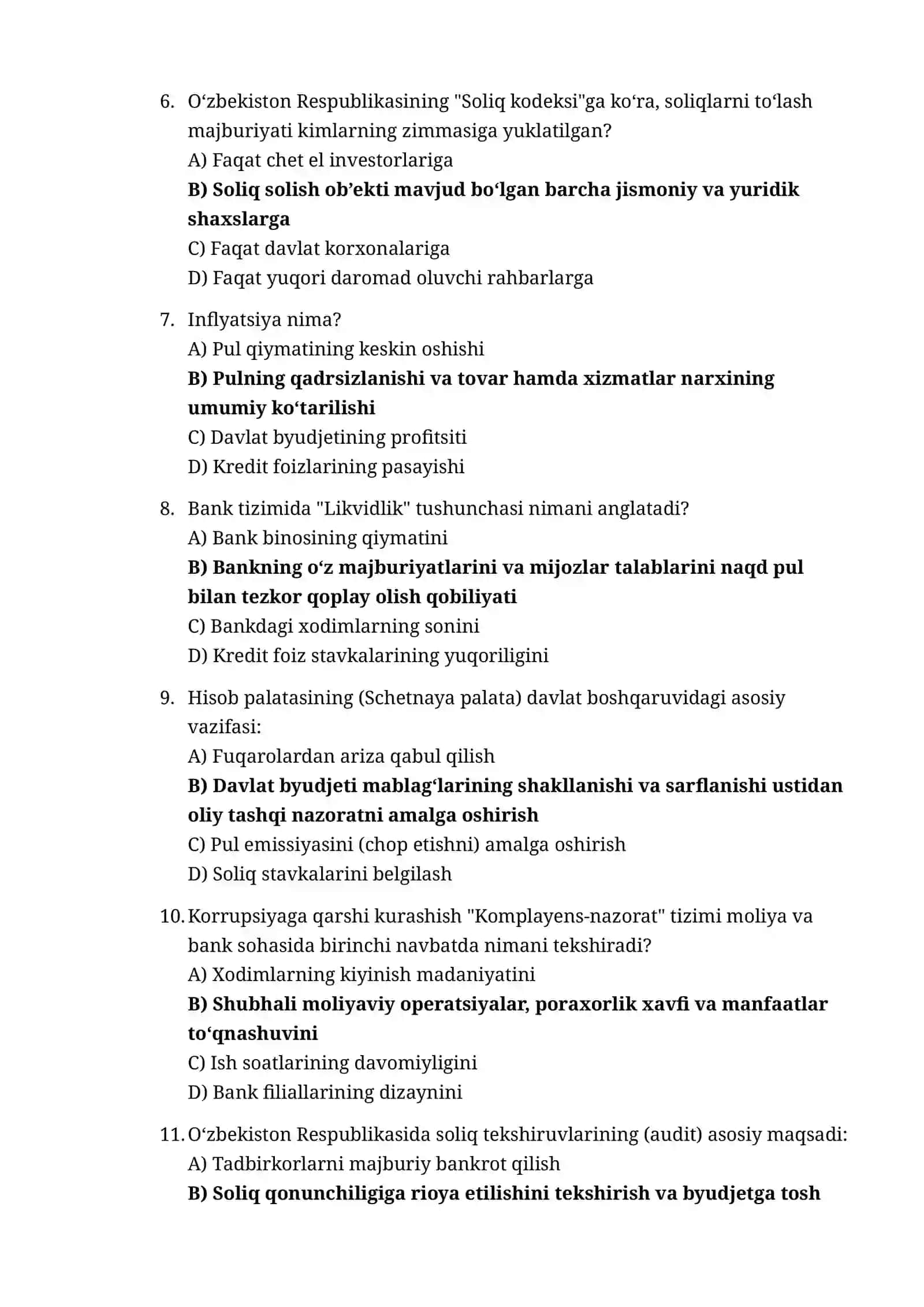 IQTISODIYOT VA MOLIYA SOHASI UCHUN ARGOS TESTI 2