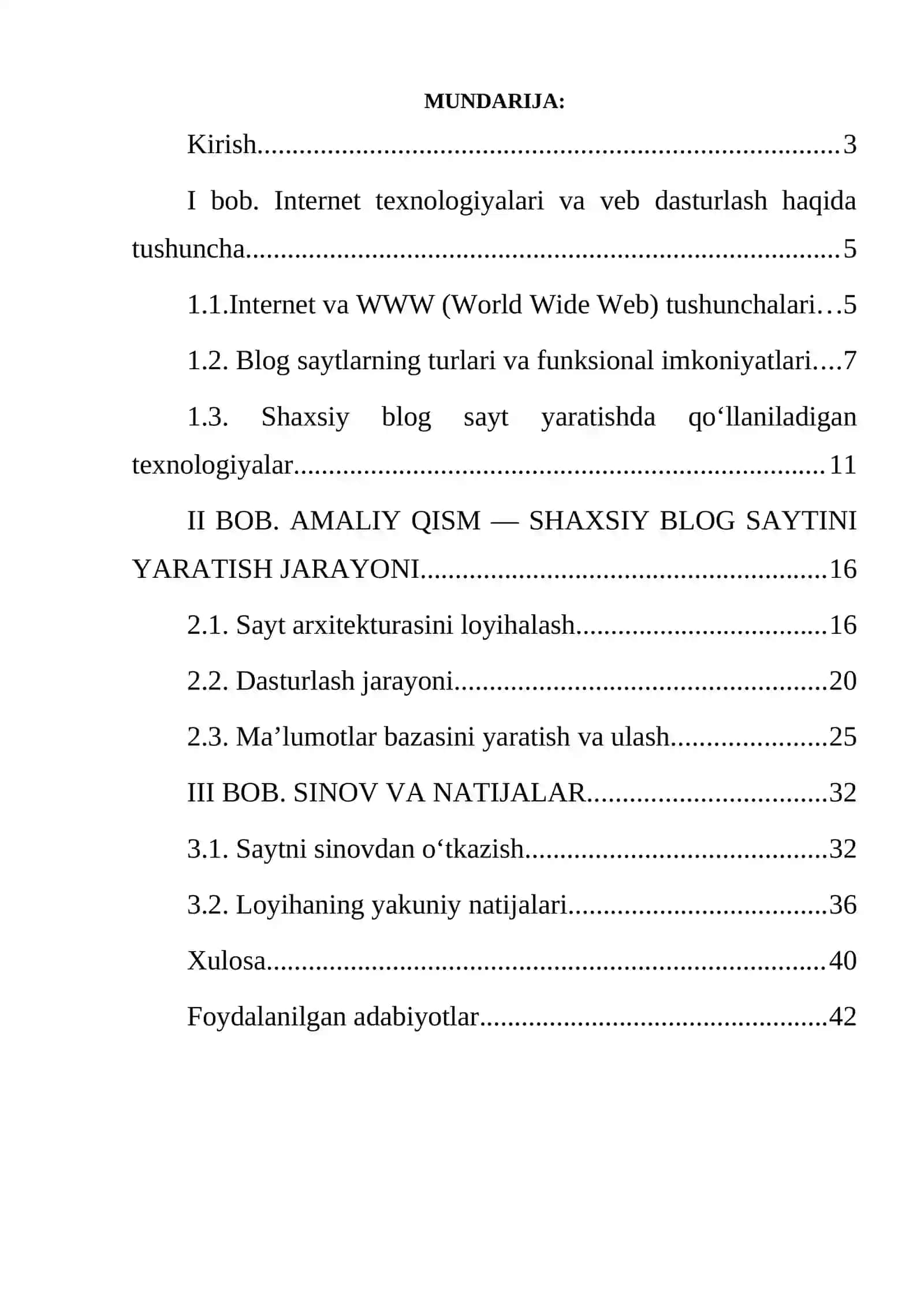 SHAXSIY BLOK SAYTI YARATISH KURS ISHI 2
