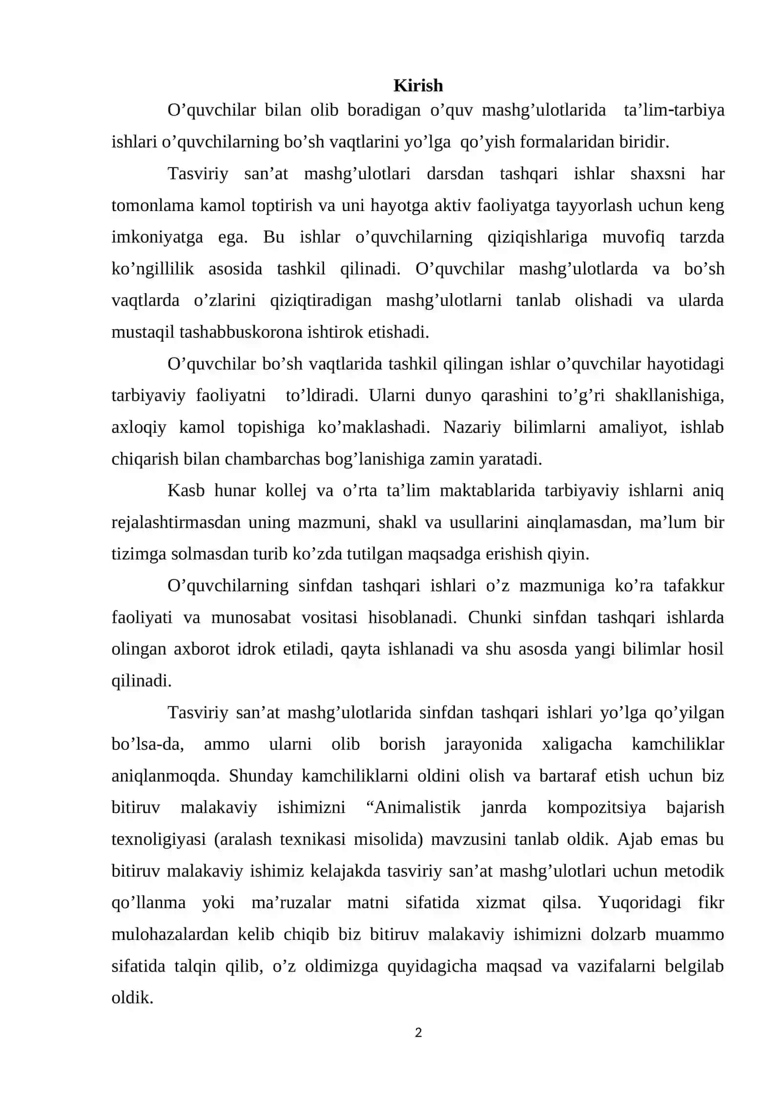 Animalistik janrda kompozitsiya bajarish texnologiyasi (aralash texnikasi misolida) 2