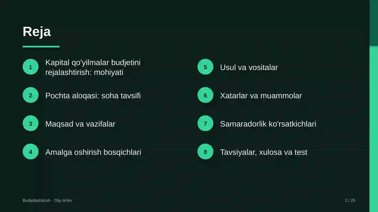 pochta aloqasida kapital qo'yilmalar budjetini rejalashtirish 6858 2