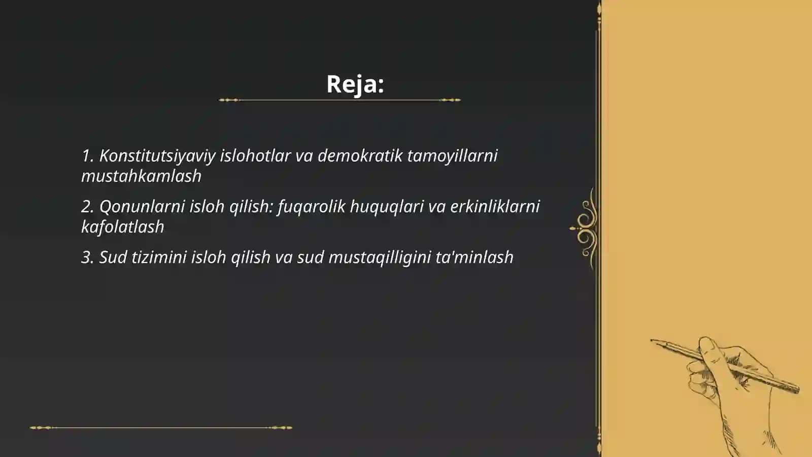 Oʻzbekistonda demokratik fuqarolik jamiyati asoslarining shakllanishi amalga oshirilgan siyosiy islohotlar 2