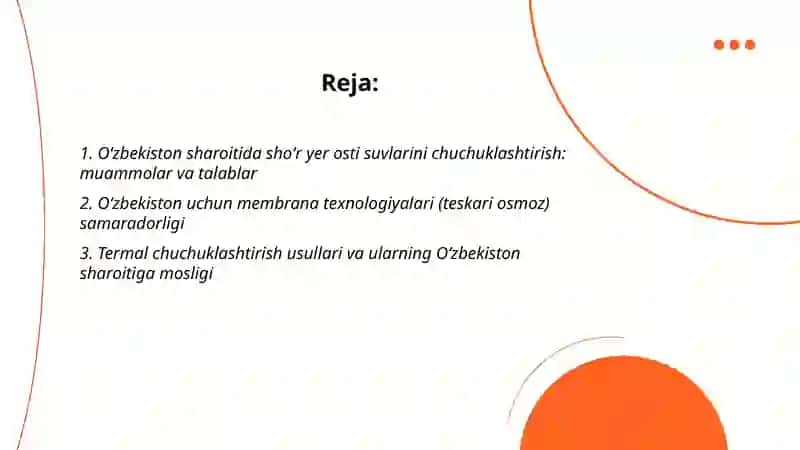 Oʻzbekiston sharoitida shoʻr yer osti suvlarini chuchuklashtirish: muammolar va talablar 2