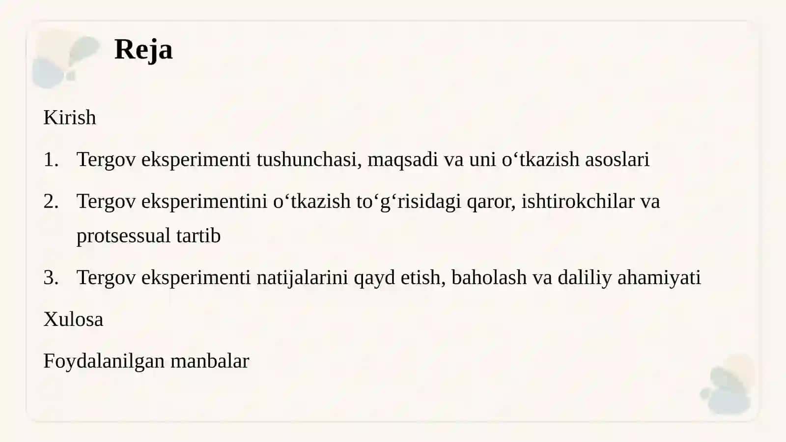 TERGOV EKSPERIMENTI TERGOV HARAKATINING O‘TKAZISH TARTIBI VA ASOSLARI 2