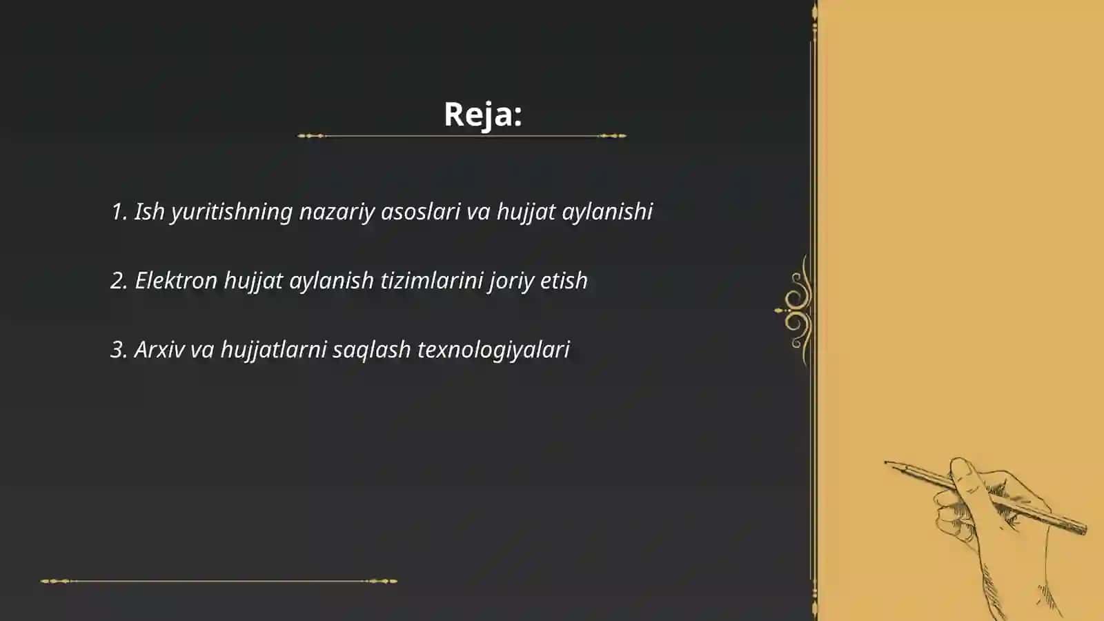 Muassasalarda ish yuritishni tashkil etish texnologiyalari 10 lest 2