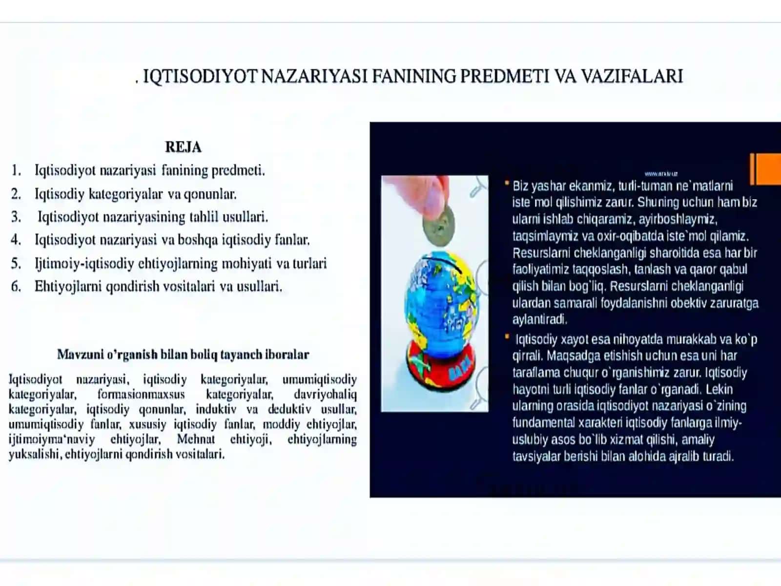 Iqtisodiyot nazariyasi fanining predmeti, maqsadi va vazifalari 2