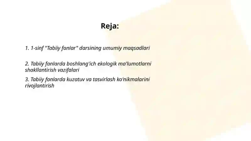 1-sinf "Tabiiy fanlar" darsining umumiy maqsadlari 2
