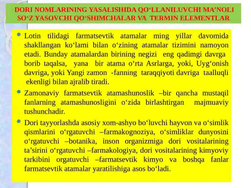 DORI NOMLARINING YASALISHIDA QO‘LLANILUVCHI MA’NOLI SO‘Z YASOVCHI QO‘SHIMCHALAR VA TERMIN ELEMENTLAR 2