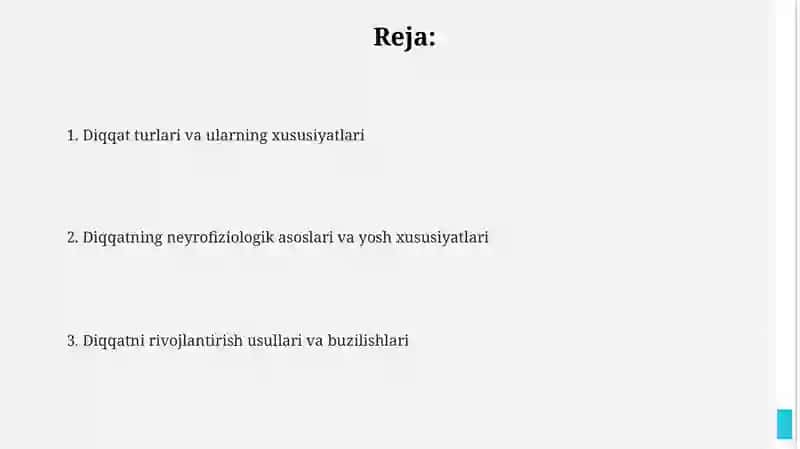 Diqqat turlari va uning xususiyatlari 2
