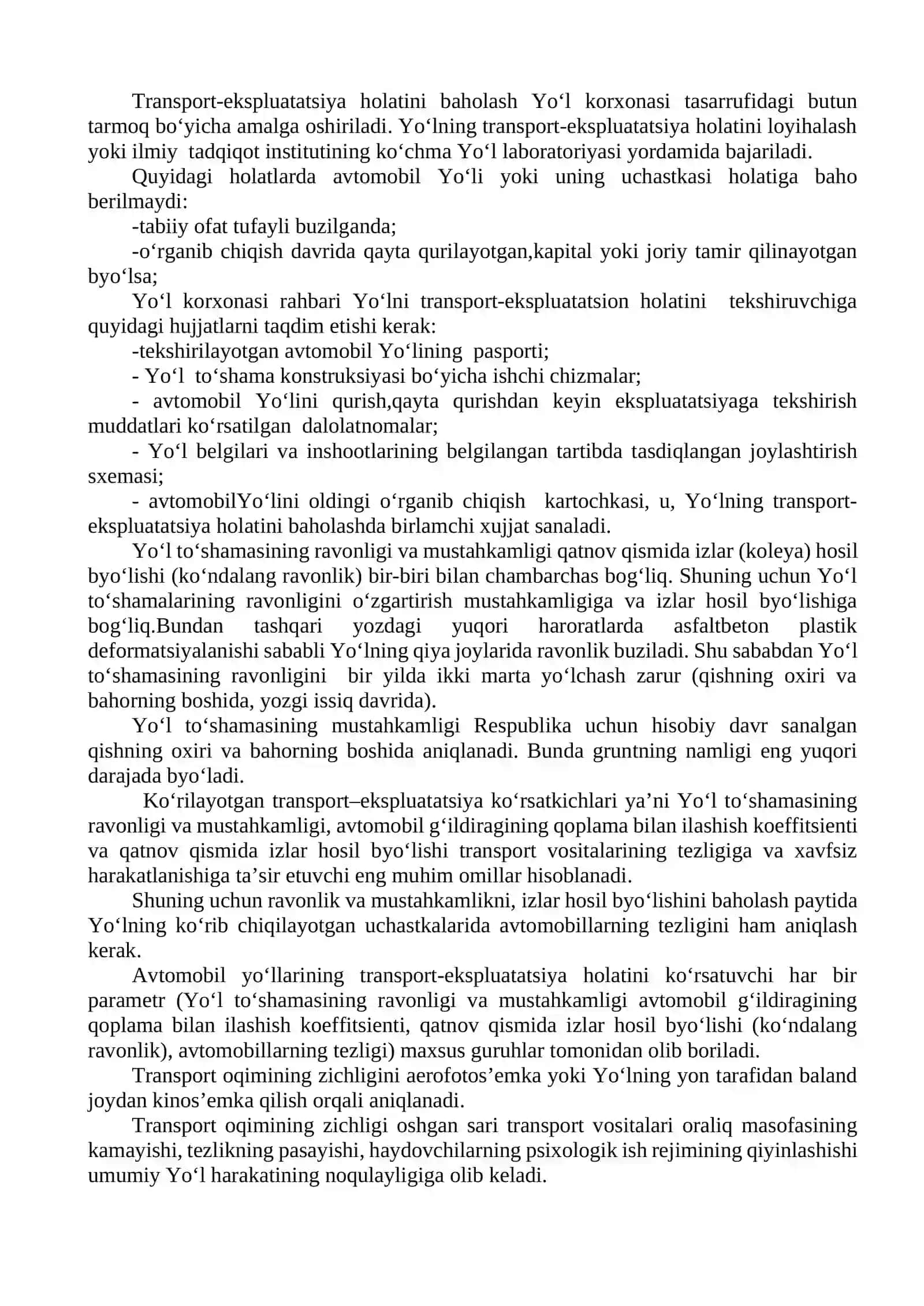 Avtomobil yo‘llarining holatini va transport-ekspluatatsion ko‘rsatkichlarini baholash 2
