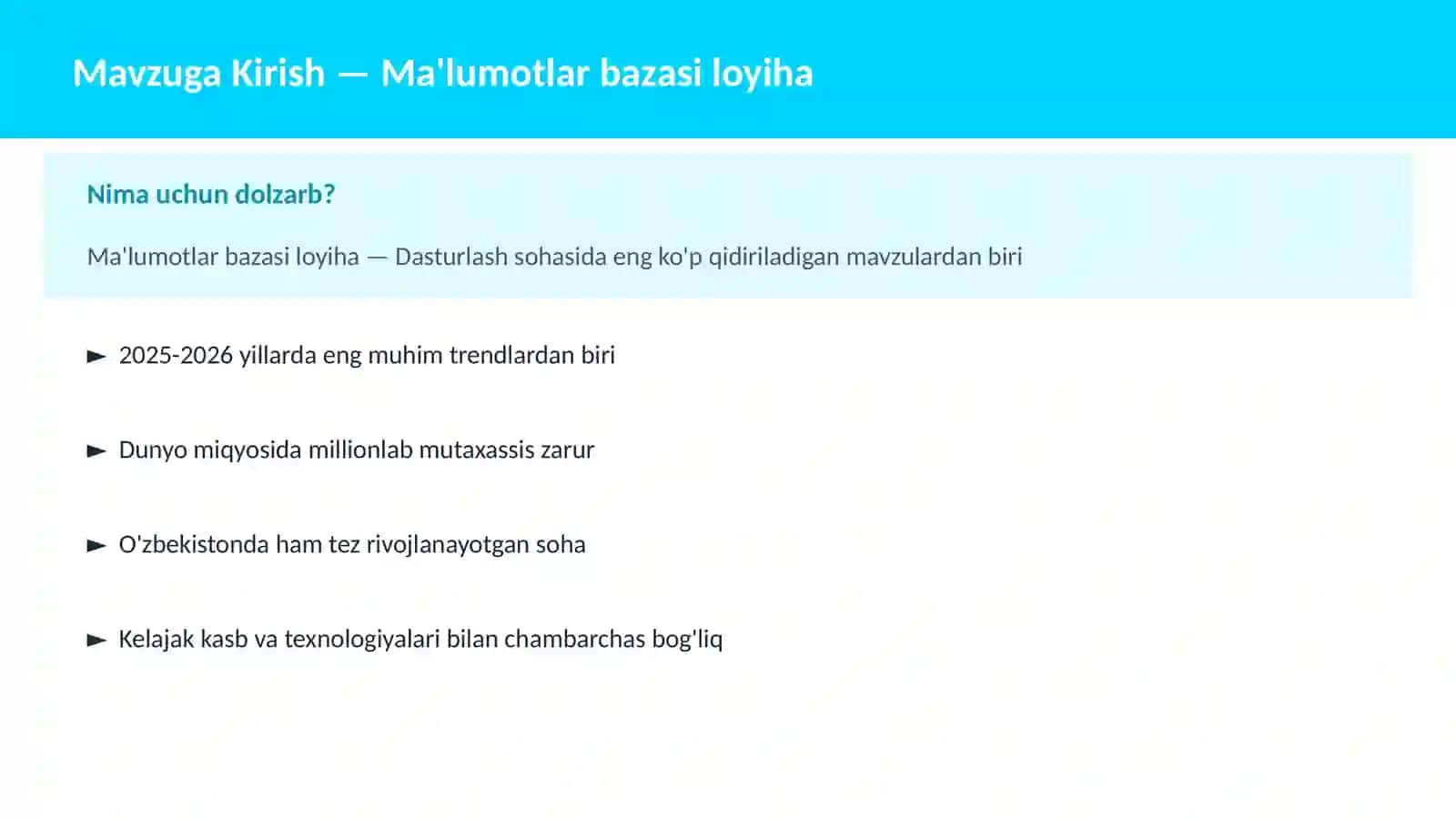 Ma'lumotlar bazasi loyiha 2