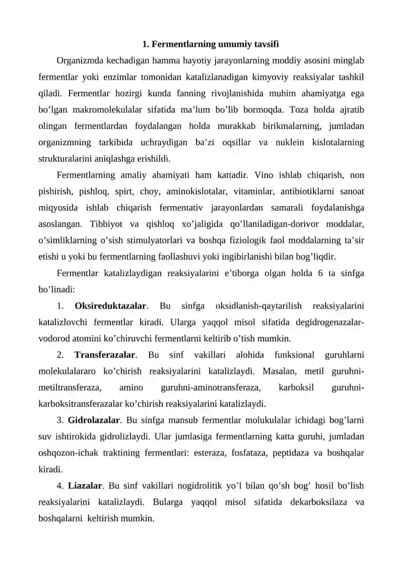 Fermentlarning umumiy tavsifi 2