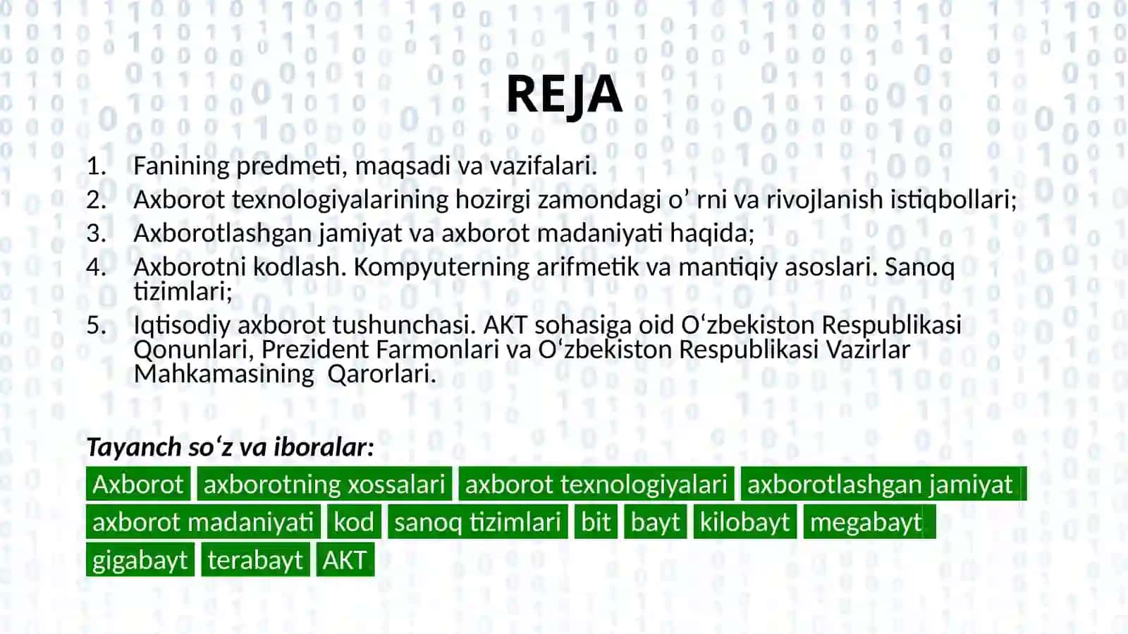 Ma’lumotlarni kodlash. Axborot jarayonlarining texnik va dasturiy ta’minoti 2