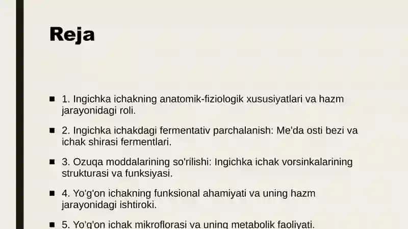 Odam va xayvonlar ingichka va yo'g'on ichagida ovqat hazm bo'lishini o'ziga xosligi 2