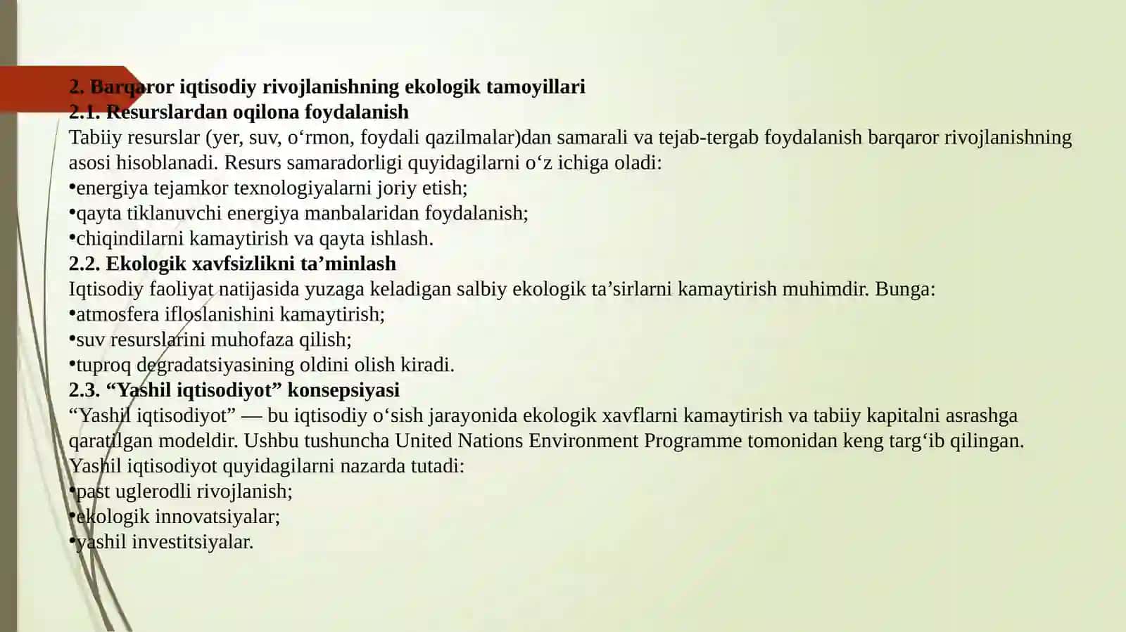 5-A.Iqtisodiy rivojlanish barqarorligini ta’minlashning ekologik jihatlari 2