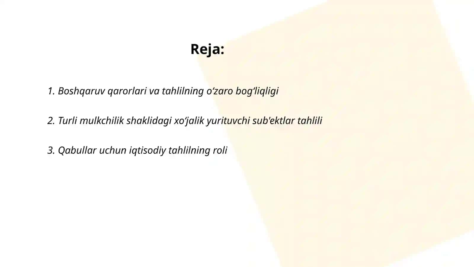 Turli mulkchilik shaklidagi xoʻjalik yurituvchi sub'ektlarda boshqaruv qarorlari qabul qilishda tahlilning ahamiyati 2