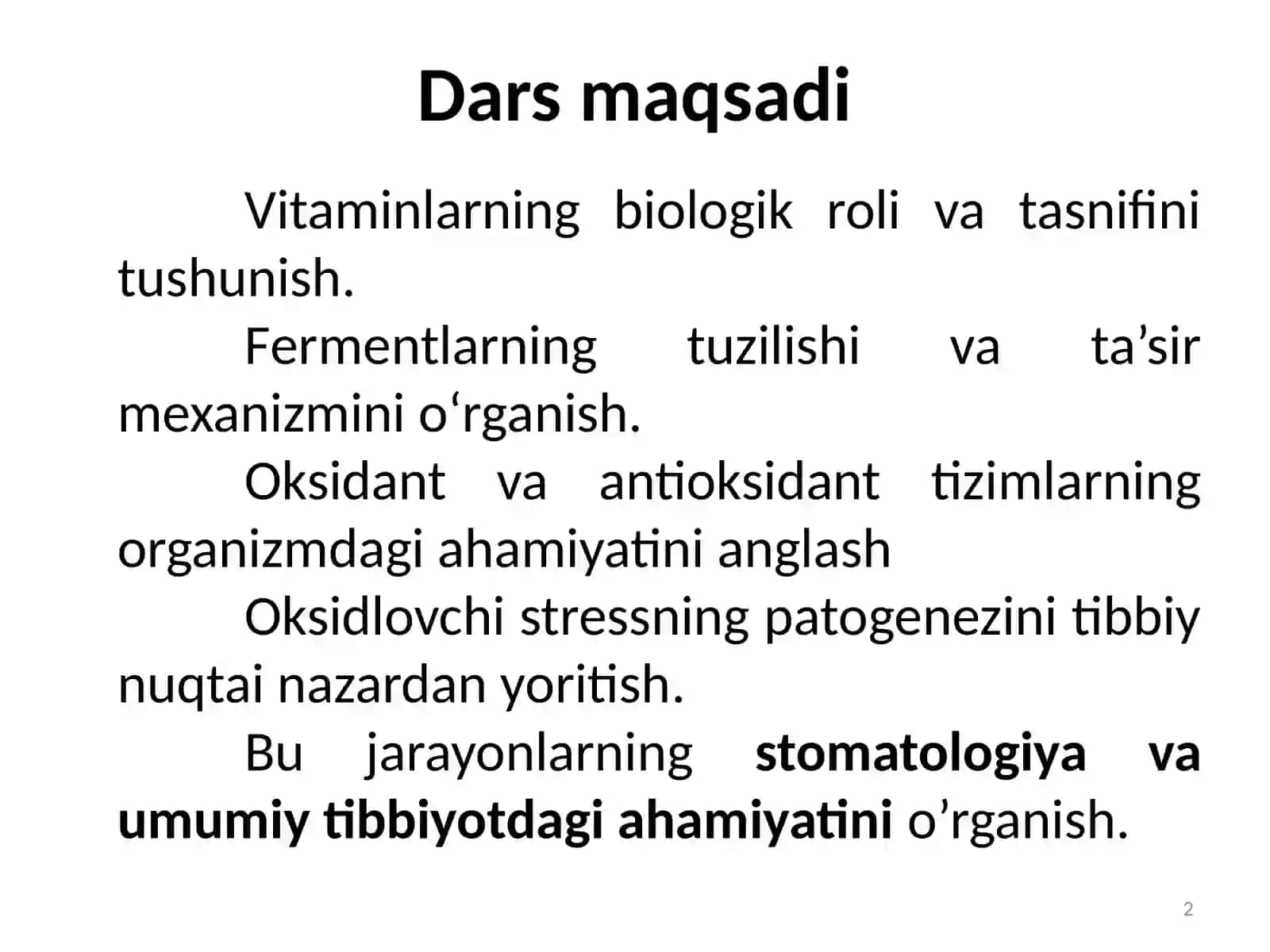 Vitaminlar, fermentlar, oksidant va antioksidantlar, oksidlovchi stress 2