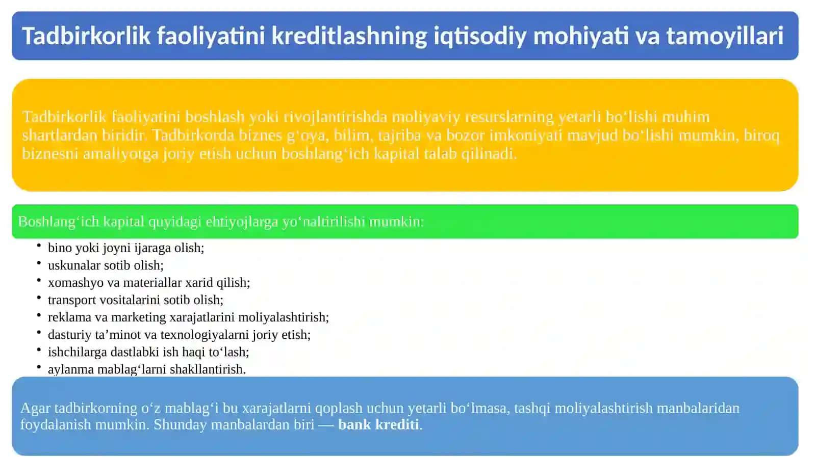 3-Mavzu. Biznes boshlash uchun kredit olishning afzalliklari, uning iste’mol kreditidan farqlari 2