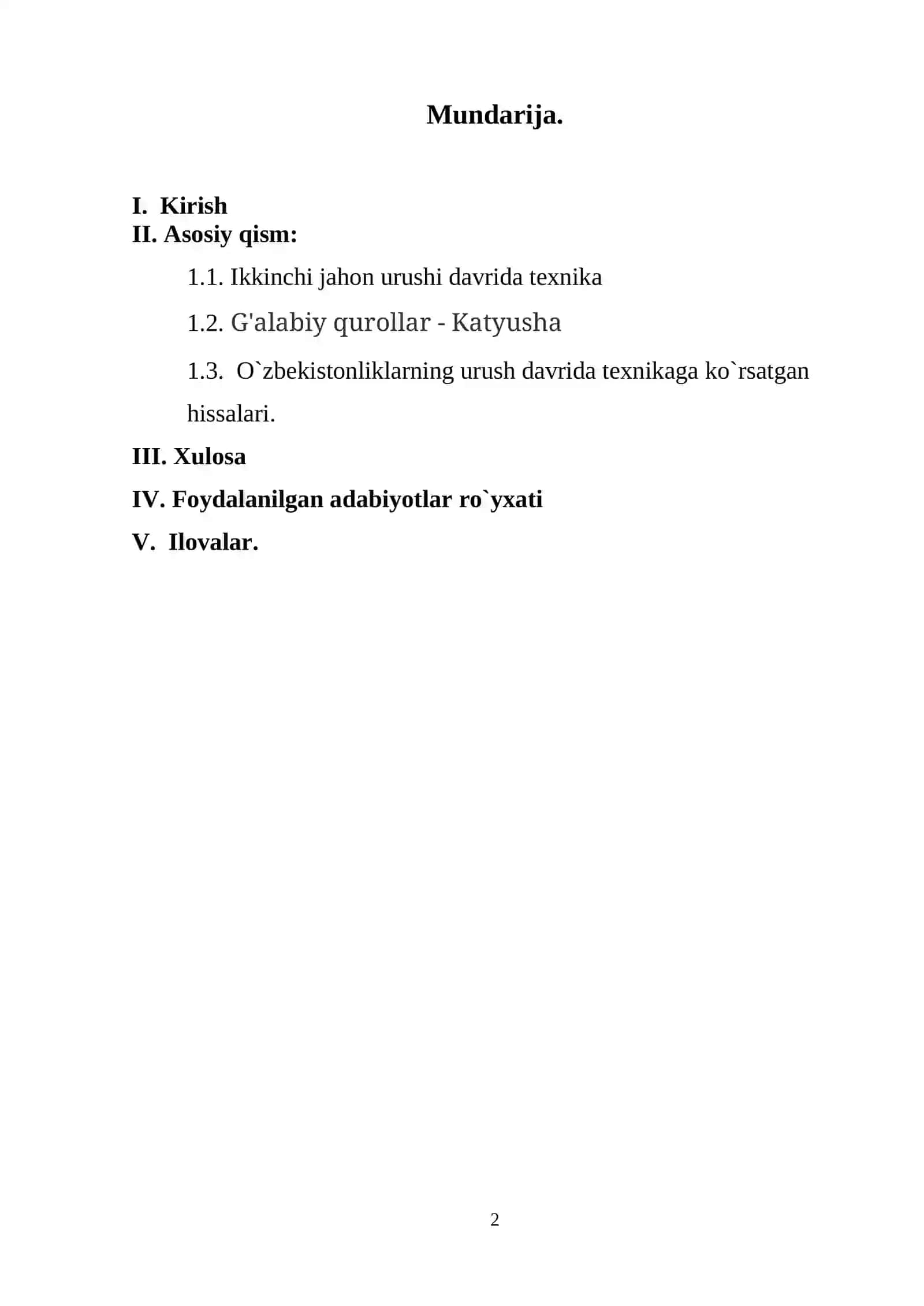 Ikkinchi jahon urushi yillarida texnika yangiliklarining g'alabaga qo'shgan hissasi (katyushaning yaratilishi) 2
