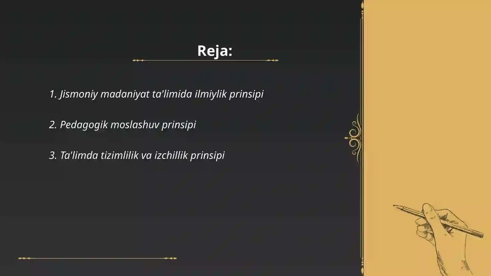 Jismoniy madaniyat ta'limi jarayonining uslubiy tamoillari (prinsiplari) 2