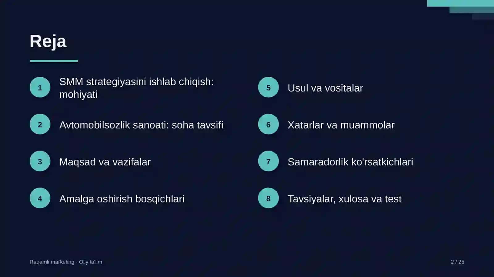 Avtomobilsozlik sanoatida ijtimoiy tarmoqlarda SMM strategiyasini ishlab chiqish 2